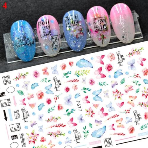 3D Laser Nail Stickers Gradient Colorful Butterfly Rose Nail Sliders 3d flower nail art Decoration Manicure water stickers nails