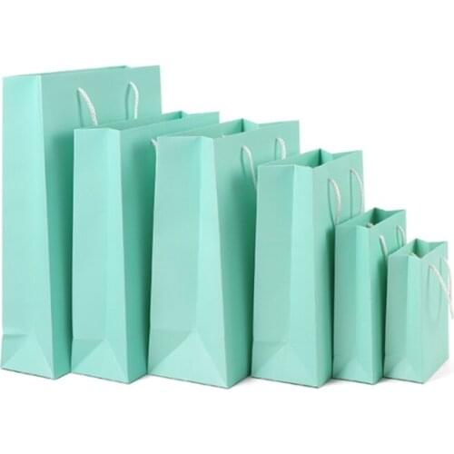5 Pcs/Bag Tiffiny Blue Gift Bag With Handles Craft Package Paper Packing Bags Jewelry Birthday Decoration Event Party Supply