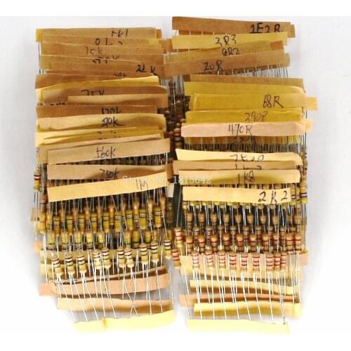 500PCS/LOT 1/2W Power 0.5W 5% Tolerance Carbon Film Resistors Assorted Assortment Kit 1.2 ohm-1M ohm 50 Values Each 10PCS