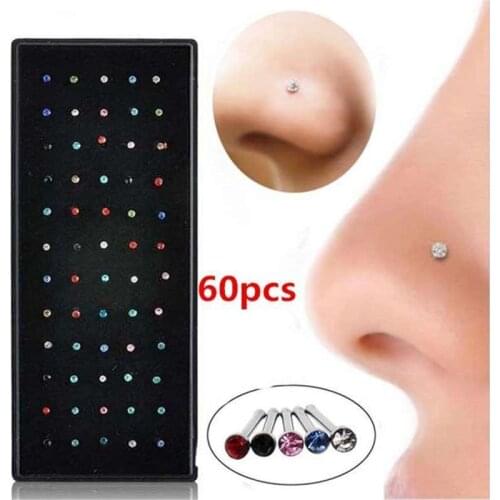 60 Pieces/Pack Stainless Steel Nose Ring Set Stainless Steel Nose Septum Studs Body Piering Jewelry Accessories For Nose 2021