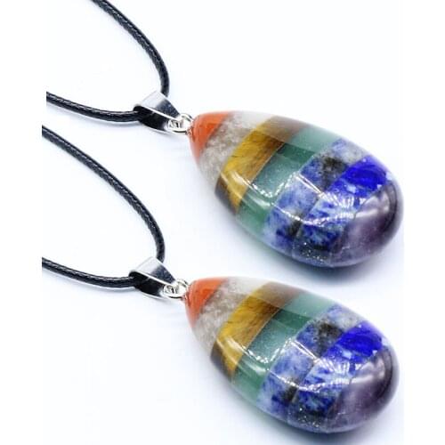 7 Chakra Rainbow Stone Necklace Natural Stone Reiki Charm Pendant Rainbow Layer Dowsing Healing Pendant DIY Necklace Accessories