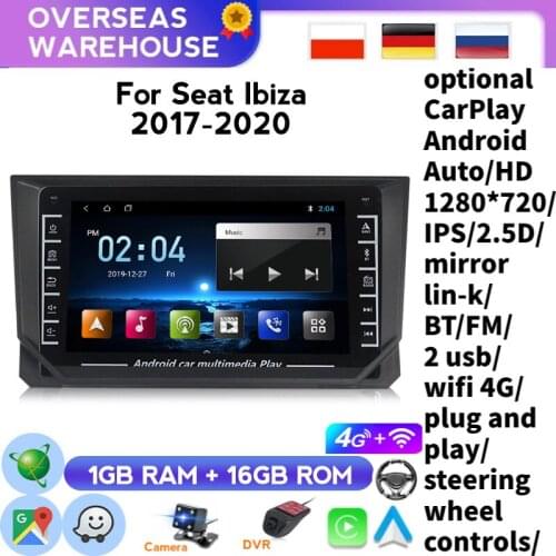 1280X720 HD Android Car Radio Multimedia Player GPS For Seat Ibiza 2017 2018 2019 2020 Navigation Support Video Output /ADAS DVR