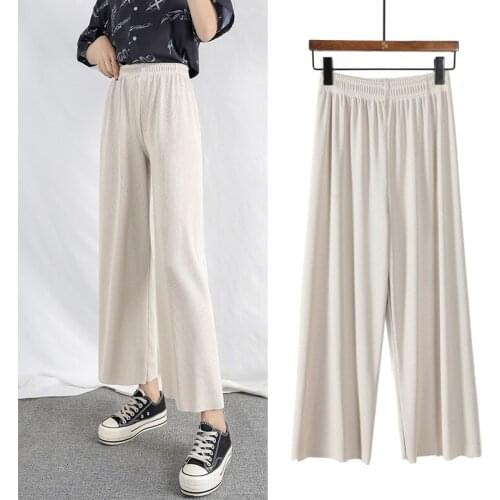 Wide Leg Pants Women Cool Women Trousers Wide Leg Loose Pants Cropped Length Pants Straight Elastic Summer High Waist Pant