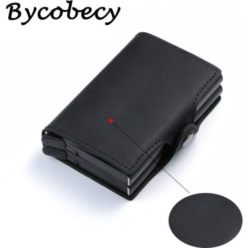 Bycobecy Crazy Horse Genuine Leather Business Credit Card Holder Men Wallet Money Bag RFID Wallet Mini Double Box ID Card Holder