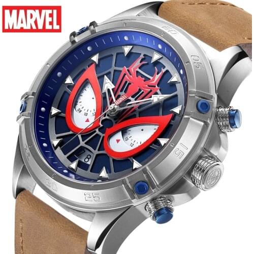 Disney Official Marvel The Avengers Spider Men Quartz Casual Wristwatch 3D Stereo Dial Coated Glass Multiple Time Zone 50m Date