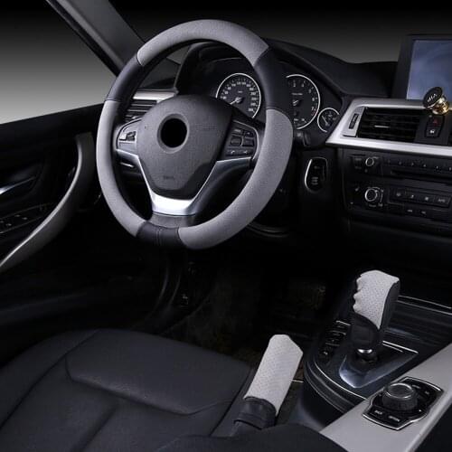 Car 38cm Greg & Black Breathable Anti-slip Handbrake Car Auto Steering Wheel Cover