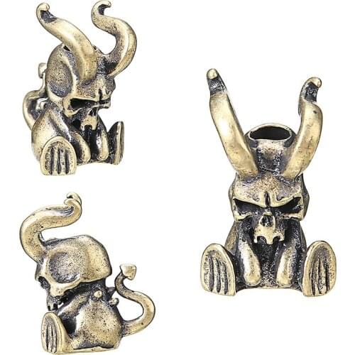 EDC Paracord Beads Little Devil Skull Retro Brass Copper Oxide Umbrella Rope Cord Lanyard Keychain Pendants Beads Accessories