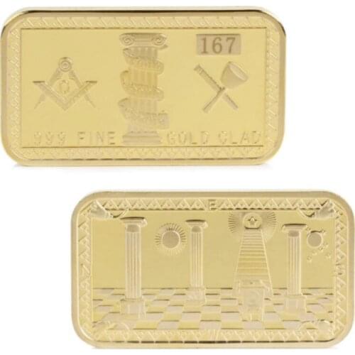 Freemasons gold plated 1 oz Bar Masonic Symbols Magnificent mental craft bullion Bar. Free shipping ,3pcs/lot