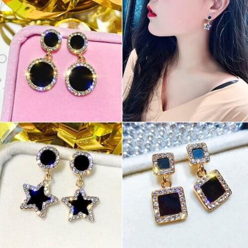 Hot Sale Crystal Heart Star Crown Drop Earrings for Women Rhinestone Earring Long Tassel Big Fashion Wedding Party Jewelry