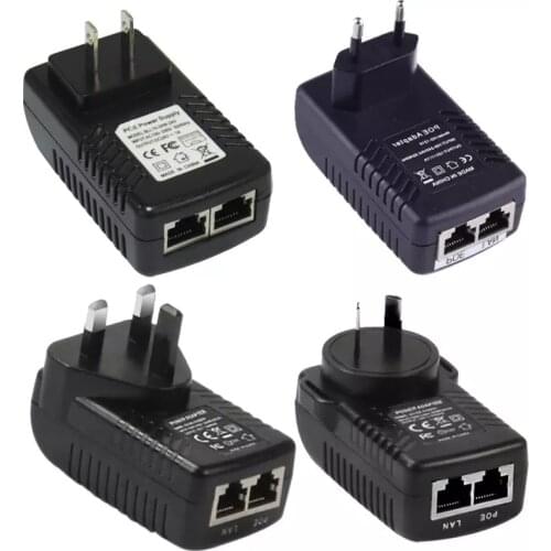 24V/48V 1A POE Injector EU US UK Wall Plug Ethernet Adapter For IP Camera Output Power Supply Over Ethernet Injector POE Switch