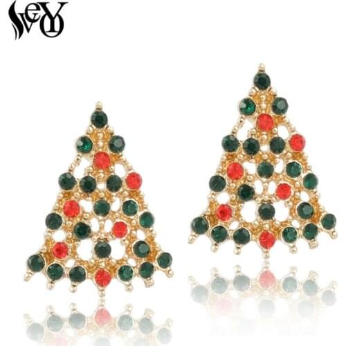 VEYO Christmas Tree Gold Colour Classic Rhinestone Stud Earrings Gifts Free shipping Hot Sale