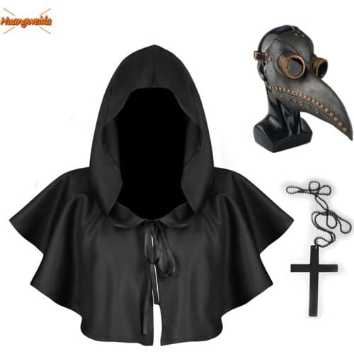 Grim Reaper Cosplay Death Cape Cloak Christian Steampunk Plague Doctor Maske Cross Robe Priest Halloween Costume for Women Witch