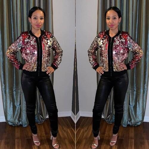 Sparkly iridescent sequin glitter jaqueta feminina coat women Autumn Winter harajuku jackets clothes ladies coats streetwear