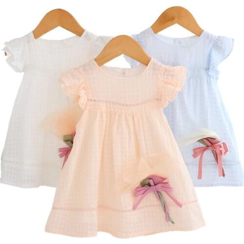 Summer girl baby clothes brand short-sleeved dress for infant babys girls clothing cute tutu princess party big flower dresses