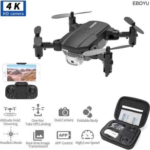 EBOYU F87 mini 2.4G WiFi FPV RC Drone with 4K /720P HD Dual Camera Gesture photo Altitude hold foldable RC Quadcopter Drone Toy