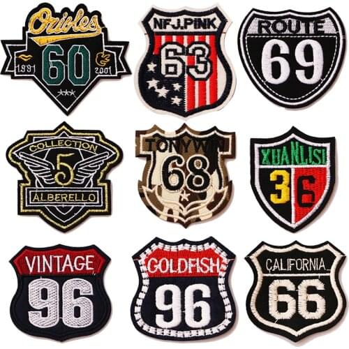 Cartoon Decorative Shield Arabic Number icon Embroidered Applique Patches For DIY Iron on Badges Sticker on backpack,the clothes