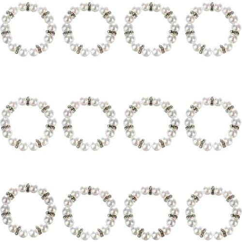 New Pearl Beaded Napkin Rings Holder, Napkin Rings Set of 12, Pearl Serviette Rings for Parties Weddings Table Decor