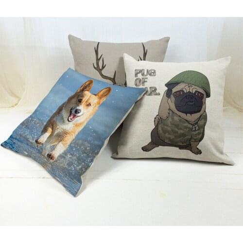 Gifts New Pug Pillow Cushion Cases Akita Dog Antlers Bird Wool Linen Cotton Gaming Chair Home Decorative Square Car Pillowcase