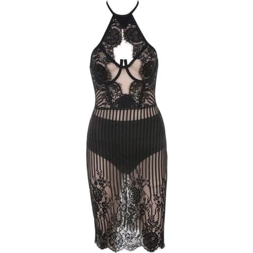 Wholesale Women Summer Backless Dresses Sexy Vestidos Lace Bandage Top Quality Celebrity Evening Party Bodycon Transparent Dress
