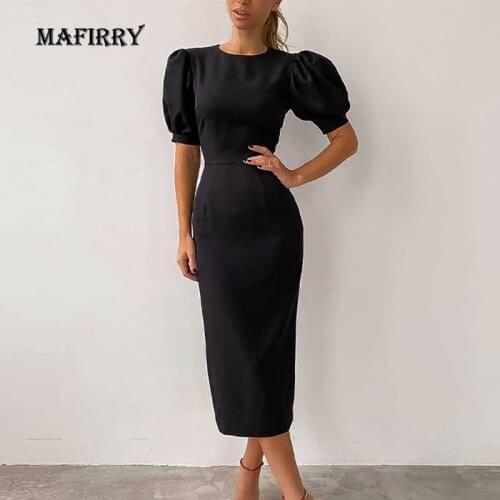 New Summer Women O-Neck Puff Sleeve Homewear Dress High Waist Zipper Ladies Loungewear Slim Bag Hip Sleepwear Dress Dropshipping