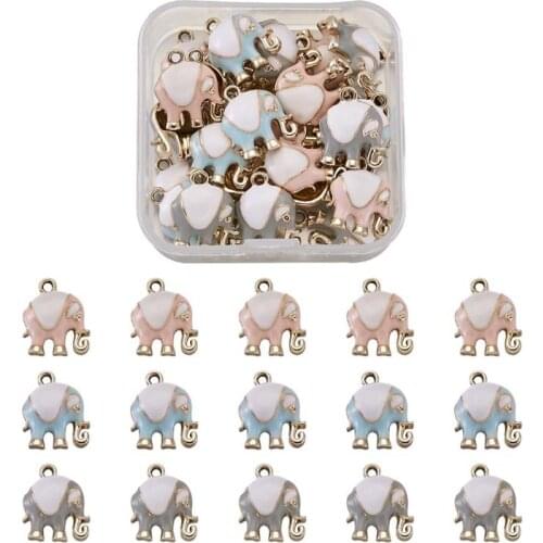 30pcs/box Elephant Alloy Enamel Pendants Charms Mixed Color for Jewelry Making DIY Bracelet Necklace Accessories