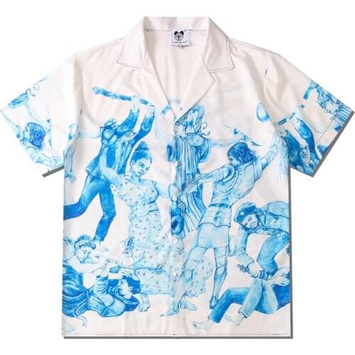 Mens Oversize Hawaiian Shirts Harajuku Printed Turn-Down Collar Polo Shirt Unisex HipHop Streetwear Holiday Male Tropical Tops