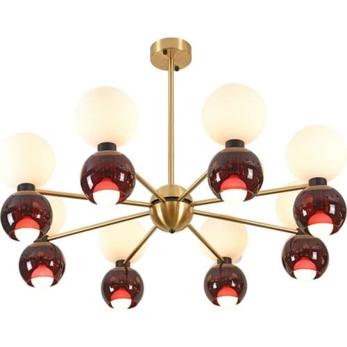 Nordic copper living room chandelier modern minimalist net red chandelier creative magic bean bedroom glass dining room lamp