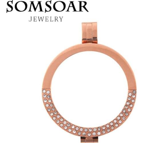 Somsoar Jewelry 5pcs/lot Half Clear Crystal Coin Holder 35mm Frame Pendant Stainless Steel My Coin Jewelry