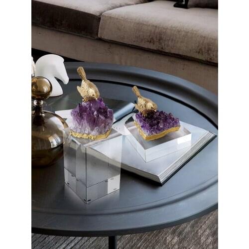 Light Luxury Amethyst Personality Copper Bird Decoration Model Room Living Room Study Office Decoration Designer Soft Outfit