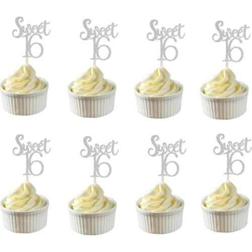10pcs Gold Blue Sliver Cake Topper Sweet 16 Cake Toppers for 16th Birthday Party Cupcake Toppers Anniversary Party Supplies