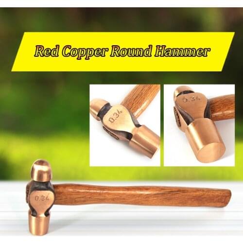 0.11kg,0.22kg/0.5p, Explosion-proof Ball-peen Hammer with wooden handle,Red Copper Round Hammer,Safety Tools