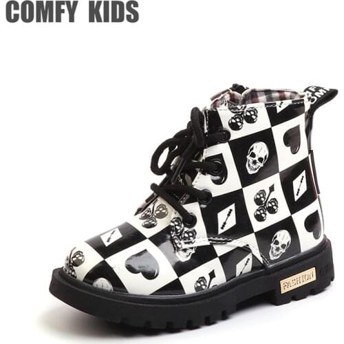 COMFY KIDS Boys Boots Shoes Pu Leather Girls Martin Boots Fashion Lattice Waterproof Child Rubber Boots Kids Snow Boots Shoes