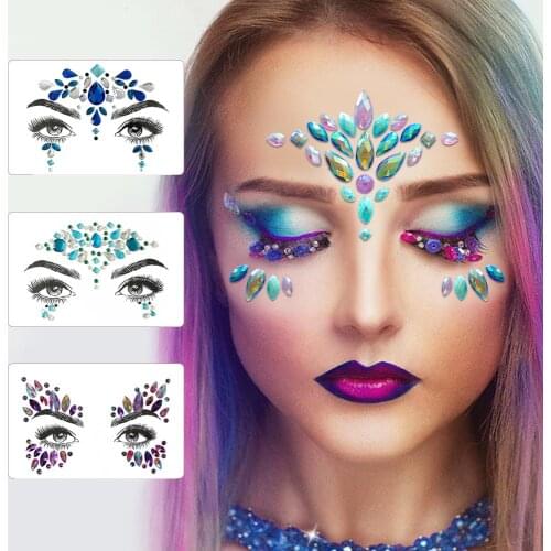 Temporary Tattoo Diamond Stickers 3D Acrylic Flash Gem Facial Stickers Festival Party Stage Decoration Makeup Body Bling Jewelry