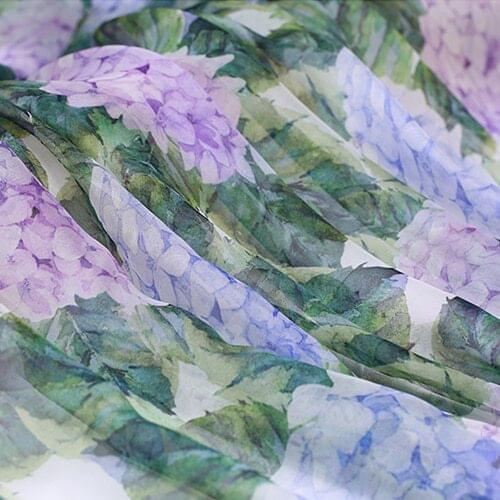 Green Leave Hydrangea Natural Silk Chiffon Plush Fabric For Dress Tissu Tecido Tissus Au Metre Tela Tulle Seda Cheap Fabrics DIY