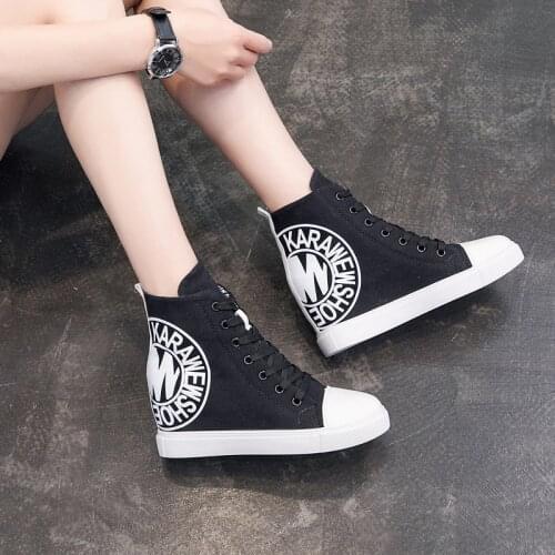 2021 Autumn High Top Wedge Canvas Sneakers Women Casual Shoes Hidden Heels Ladies Sneakers Camouflage Women Shoes Basket Femme