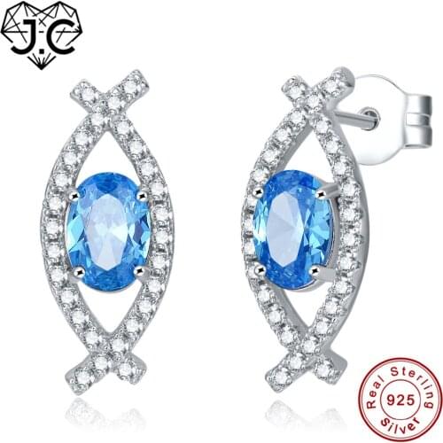 J.C For Girlfriend New Years Gift Eternity Emerald & Blue Topaz 925 Sterling Silver Earrings Women Fine Jewelry Earrings