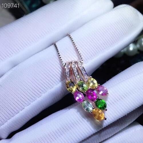 Natural Multicolor tourmaline pendant S925 silver Natural gemstone Pendant Necklace trendy Fan Tassels women party gift jewelry