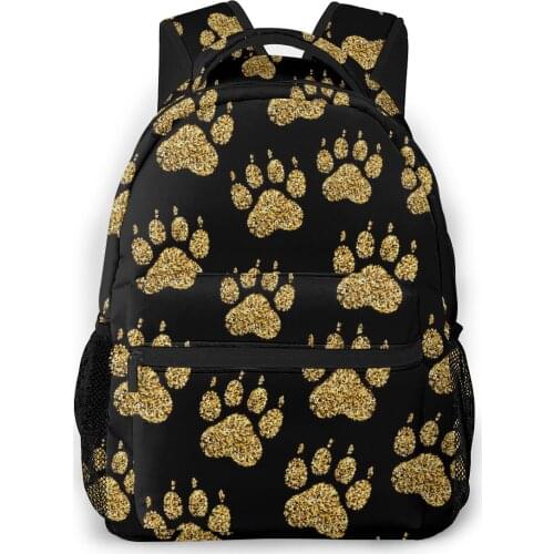 Women Backpack with Multiple Using Women Backpacks Golden Glitter Dog Paw Print Female School Bag Girls Travel Bag