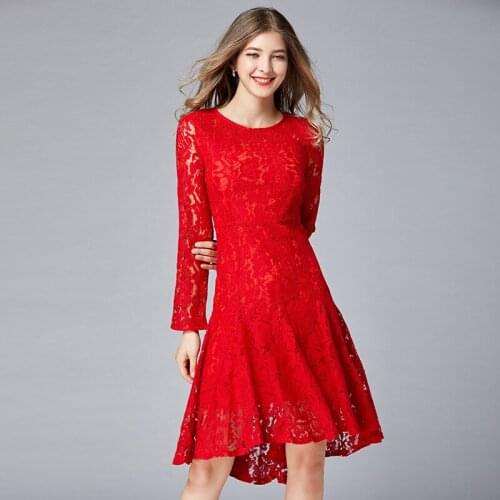 2020 Spring Fall Womens Female Ruffles Long Sleeve Trumpet Lace Dress , Slim 4xl 5xl High Waisted Mermaid Dresses for Woman