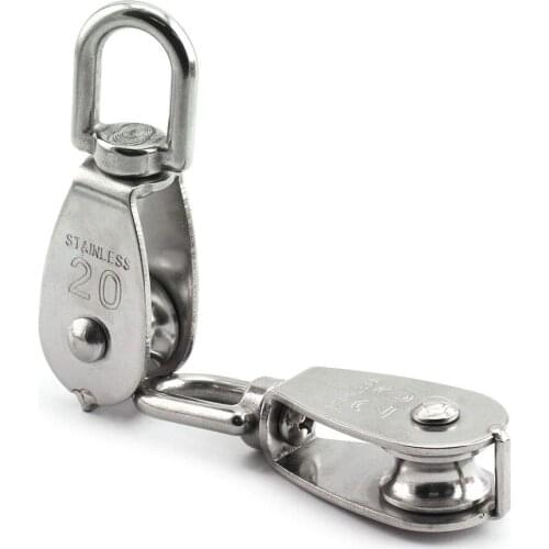 1PCS Stainless Steel Wire Rope Crane Pulley Block M20 Lifting Crane Swivel Hook Single Pulley Block Hanging Wire Towing Wheel