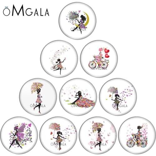 Cartoon Pink Dancing Girls Pattern 10PCS 12mm/18mm/20mm/25mm Round photo demo glass cabochon flat back Making findings