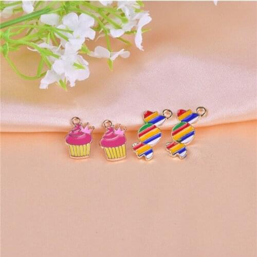 10pcs/pack Cute Cake sweet candy Enamel Metal Charms Golden base for Earring Bracelet DIY Jewelry Making
