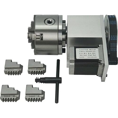 3 4 Jaw 80mm Chuck hollow shaft Nema23 stepper motor Rotary A 4th Axis kit for CNC Frame Router Milling Engraving Machine