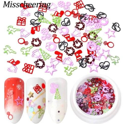3D Colorful Metal Slice Nail Art Decoration Snowflake Star Mixed Designs Hollow Ultra-thin Sequins DIY Christmas Decorations