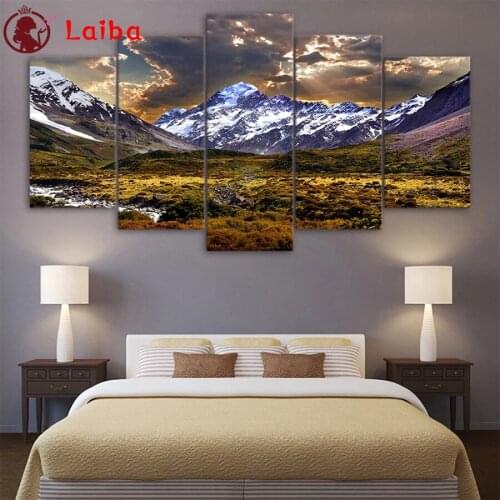 DIY Diamond Painting Natural scenery, iceberg grassland Diamond Mosaic Full Drill Square round Cross Stitch Handmade Hobby5pcs