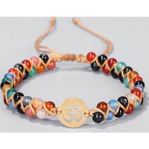 Natural Stone Yoga Wrap Stainless Steel Bracelets For Women Handmade Braided Couple Reiki Healing Balance Bracelet