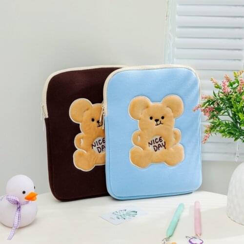 Bear 9.7 11inch Sleeve Case Embroidery Tablet Case Mac IPad Clutch Handbag Soft Travel Business Storage Bag Student Laptop Pouch