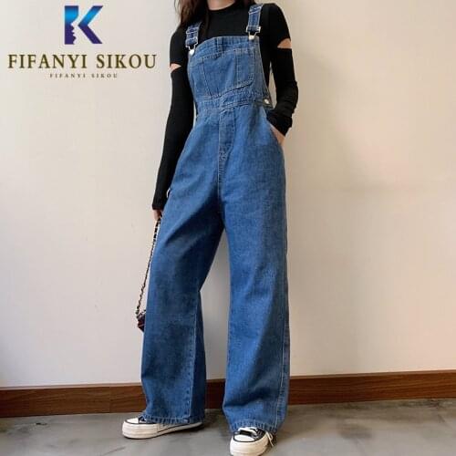 Denim Overalls Women High Waist Rompers Casual Jeans Suspenders Wide leg Long Trousers Female Loose Plus Size Denim Jumpsuit