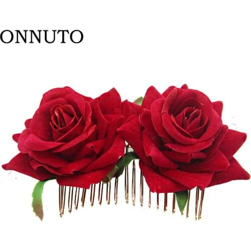 White/Red Rose Flower Hair Combs Wedding Bridal Fashion Jewelry Women Prom Headpiece Charm Hair Accessories Hair Pins Clips