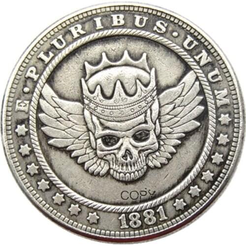 HB(124)US Hobo 1881 Morgan Dollar Skull Zombie Skeleton Silver Plated Copy Coins